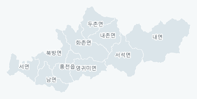 홍천군 행정동 경계 지도